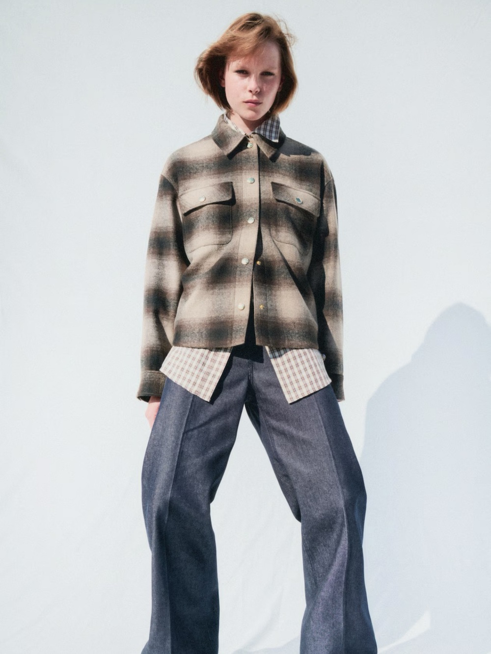 Plaid Shacket Jacket in Brown and Cream - Picture 3 of 6